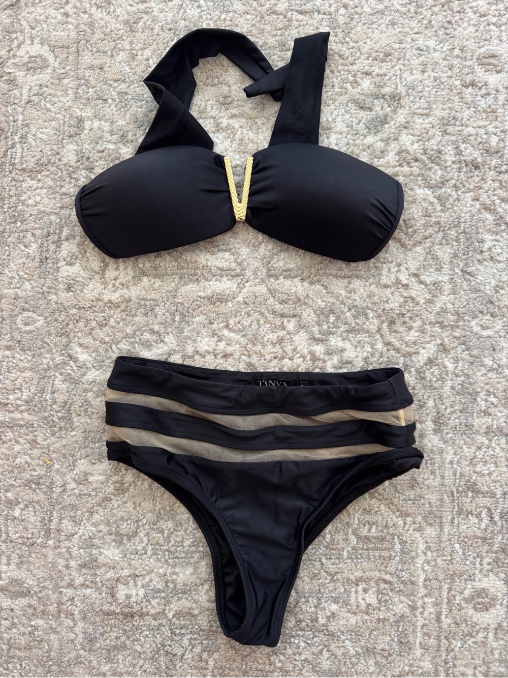 Lux Black Women’s Two-Piece Swim Set with Gold Accent